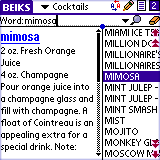 BEIKS Cocktail Recipes Glossary for Palm OS