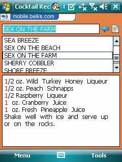 BEIKS Cocktail Recipes Glossary for Pocket PC