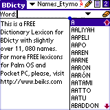 BEIKS Etymology of Names Glossary for Palm OS