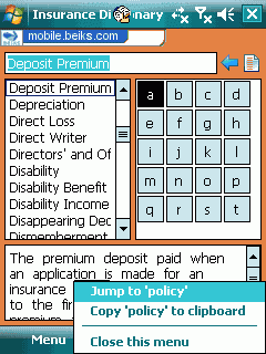 BEIKS Insurance Dictionary for Pocket PC