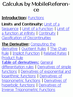 Calculus Quick Study Guide (Palm OS)
