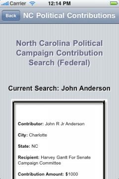 North Carolina Political Campaign Contribution Search (Federal)