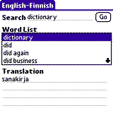 PocketDict English - Finnish for Palm