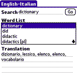 PocketDict English - Italian for Palm