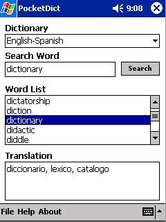PocketDict English - Spanish for Pocket PC