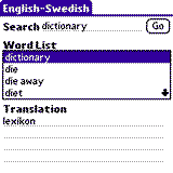 PocketDict English - Swedish for Palm