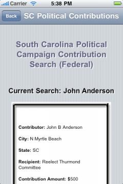 South Carolina Political Campaign Contribution Search (Federal)
