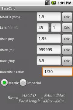 Stereophotography BaseCalc (Android)