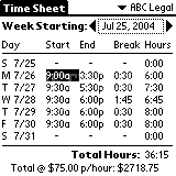 TimeSheet for Palm OS
