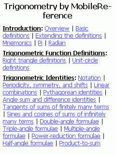 Trigonometry Quick Study Guide (Palm OS)