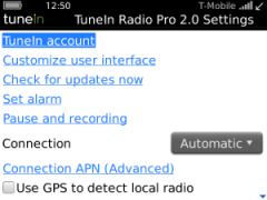 TuneIn Radio Pro for BlackBerry