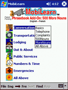 MobiLearn Talking Phrasebook Add-on: 500 More Nouns, English-French