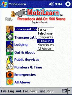 MobiLearn Talking Phrasebook Add-on: 500 Nouns, English-French