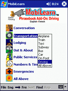 MobiLearn Talking Phrasebook Add-on: Driving, English-French