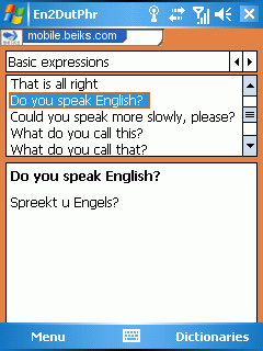 Talking English-Dutch Dictionary Phrase Book for Windows Smartphone