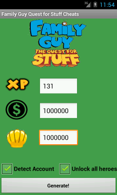 Family Guy Quest for Stuff Cheats Unofficial