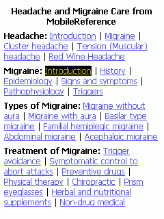 Headache and Migraine Care from MobileReference. FREE First Chapter in the trial.