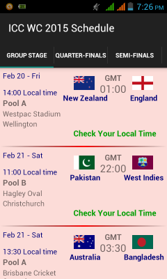 ICC World Cup 2015 Match Schedule