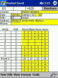 Miniature Golf Score Card