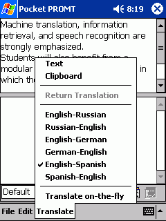 Pocket Promt 4.0 English to/from Spanish, Pocket PC 2002/2003
