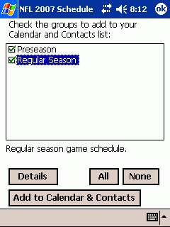 NFL 2007 Schedule - Pocket PC