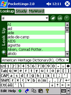 PocketLingo Pro Dictionary (American Heritage Office Dictionary) for Pocket PC