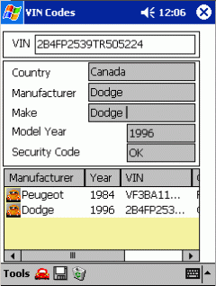 VIN Decoder for PocketPC
