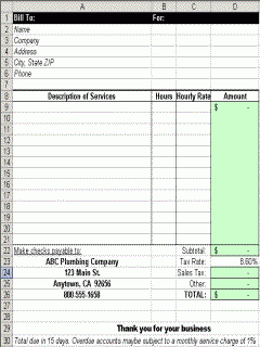 Invoice for Services for Pocket Excel