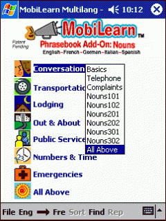 MobiLearn Talking Phrasebook Add-on: Nouns 302, English-French-German-Italian-Spanish